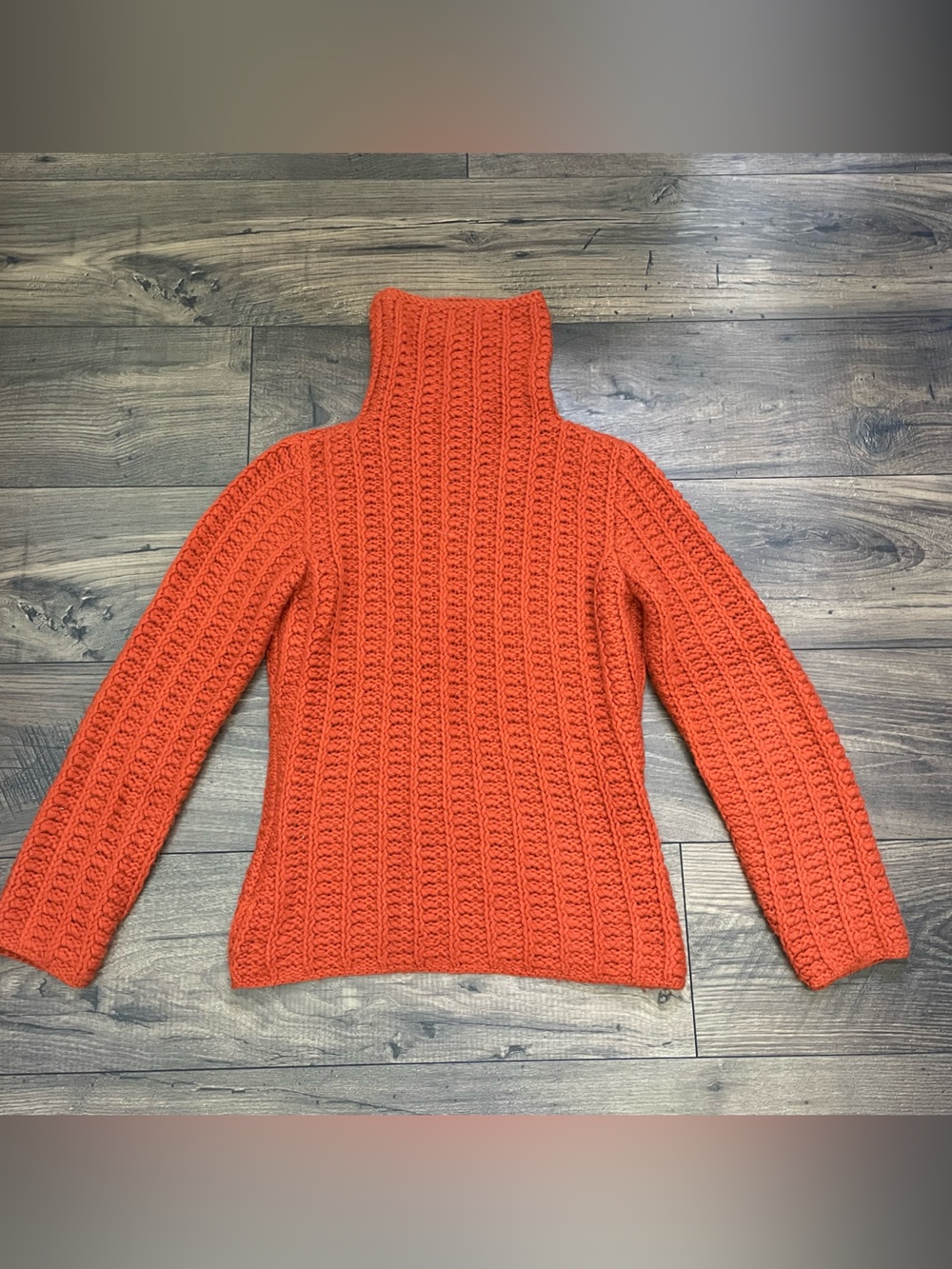 Loro Piana Soft Burnt Orange Cable-Knit Turtleneck Sweater Small